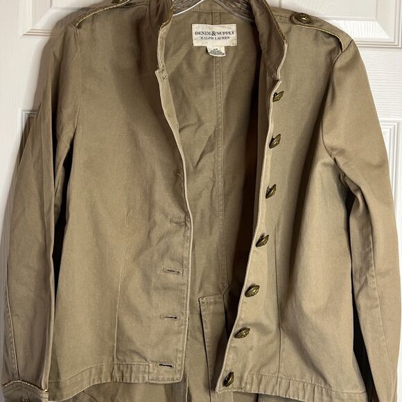 Ralph Lauren Denim Supply Jacket Cotton Military Gold Buttons Peplum Back Medium - Picture 8 of 14